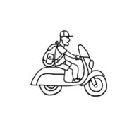 Schoolboy on scooter Vector Isolated Doodle