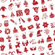 Christmas New Year icons silhouette seamless pattern