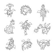 cartoon fire dragon icon set