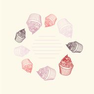 Circular pattern of cupcakes with chalks Sketches hand-drawn