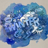 Winter hand lettering and doodles elements watercolor