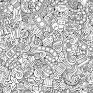 Cartoon doodles cinema seamless pattern