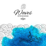 Abstract waves with magic blue watercolor blob backdrop