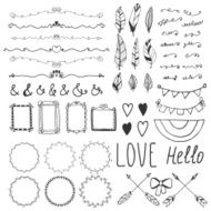 Set of romantic decor elements Hand drawing style sketchy vint