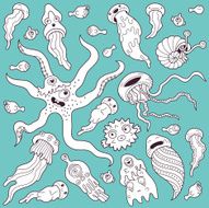 Deep sea animals Vector cartoon funny monsters