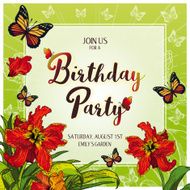 Invitation to the Birthday Square Card 14 5 cm Red Tulips