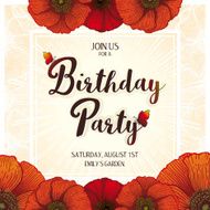 Invitation to the Birthday Square Card 14 5 cm Red Poppies