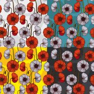 Red and White Poppies seamless floral background