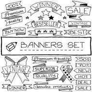 Hand drawn banner and tag icons with captions stars N2