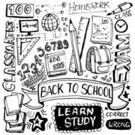 School elements sketch in black and white