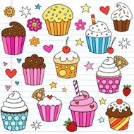Cupcake Doodles Vector Design Elements
