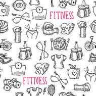 Fitness sketch black and white seamless pattern