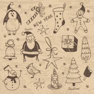 Vintage style hand-drawn Christmas set