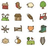 Countryside doodle icon set