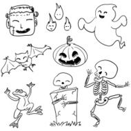 Halloween elements in black and white