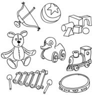 Toy collection in black and white