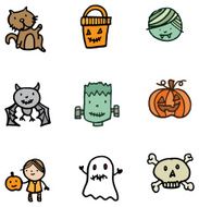 Halloween scary doodle icon set