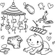 Baby&#039;s products in sketch style N2