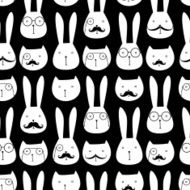 seamless pattern with cute rabbits and cats