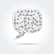 Vector speech bubble with hand drawn diagram icons