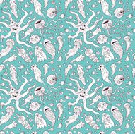 Deep sea monsters seamless pattern