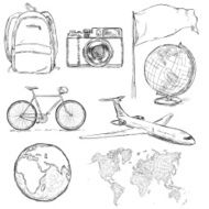 Vector Set of Travel Sketch Objects and Signs