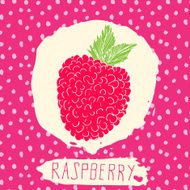 Raspberry hand drawn sketched fruit with leaf on background
