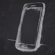Handdrawn sketch of mobile phone with shadow on blackboard