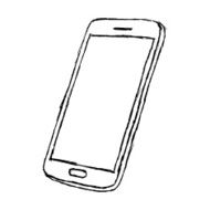 Handdrawn sketch of mobile phone outlined isolated on white background