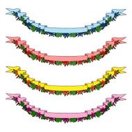 Vintage flowers ribbon banners hand drawn set N4