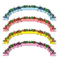 Vintage flowers ribbon banners hand drawn set N5