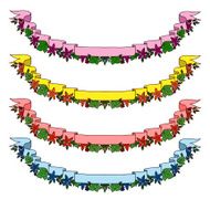 Vintage flowers ribbon banners hand drawn set N6