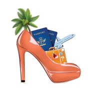 shoes and palm tree passport luggage - travel vacation