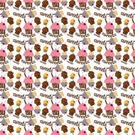 Colored seamless pattern with colorful fruit and chocolate cupca