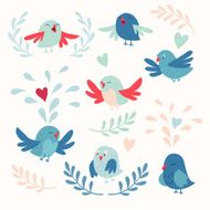 Cute birds vector card set
