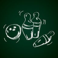 Simple doodle of a bowling ball and skittles