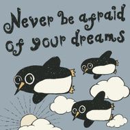 Flying penguin hand drawn typography poster