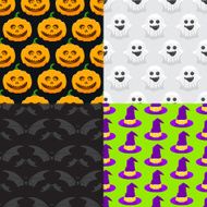 Set of seamless pattern for Halloween pumpkin ghost witch hat
