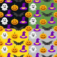 Set of seamless pattern for Halloween pumpkin ghost witch hat N2