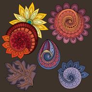 Vector Set of Colored Contour Floral Doodles N2