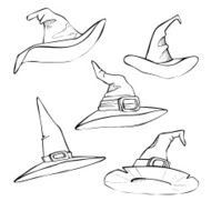 Hand drawn vector illustration - Hats for Halloween Sketch