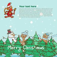 Background for a christmas theme with monkey and snowman 2016