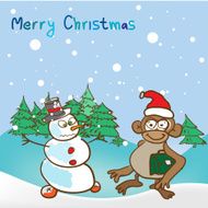 Background for a christmas theme with monkey and snowman 2016 N2