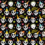 Funny Halloween seamless pattern with bright doodle skulls