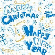 Merry Christmas and Happy New year doodle seamless pattern