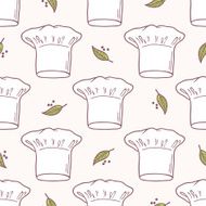 Seamless pattern with hand drawn chef hat Kitchen background