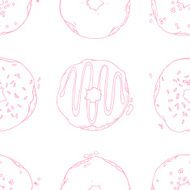 Hand drawn donuts outline seamless pattern Sweet background