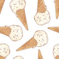 Doodle ice cream in a waffle cone seamless pattern