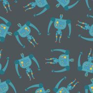 Vintage toy Robots seamless pattern Background of cyborgs