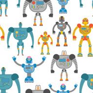 Cyborgs seamless pattern Background of lovely colored robots M